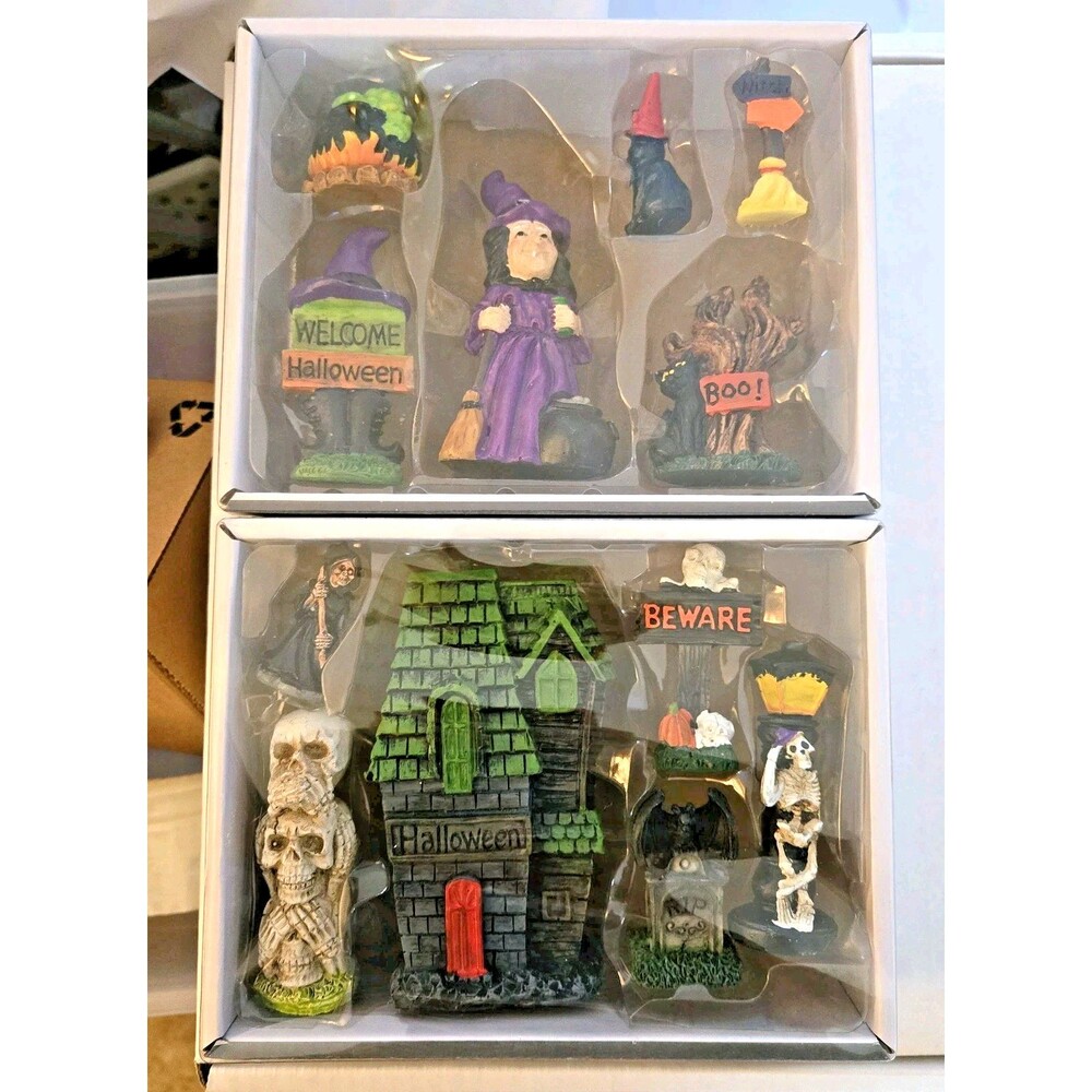 Seasonal Collection Halloween Fairy Garden Village Miniature Set Lot of 2